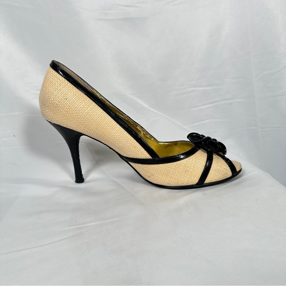 Beverly Feldman Raffia Peep Toe Heels Flower Rosette Coastal Grandma Size 9 - Picture 9 of 16